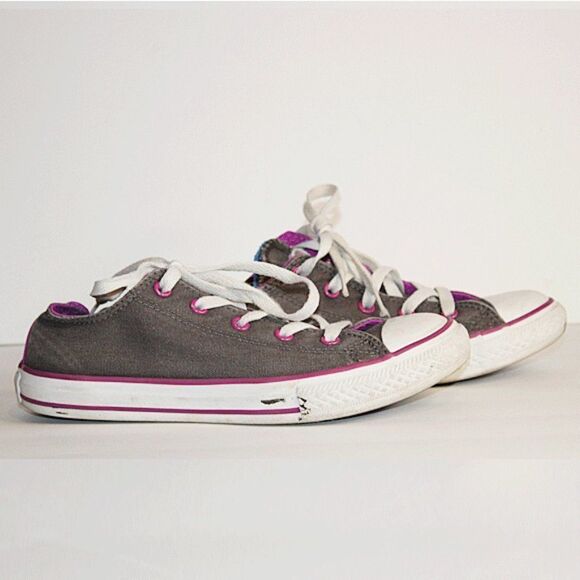 Converse All Star Gray Purple Shoes Sneakers - Picture 2 of 4